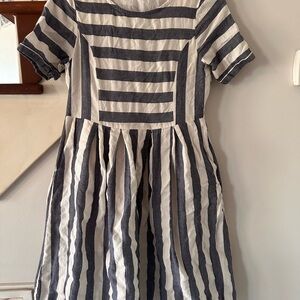 Orange Creek Navy and White Striped Midi Dress